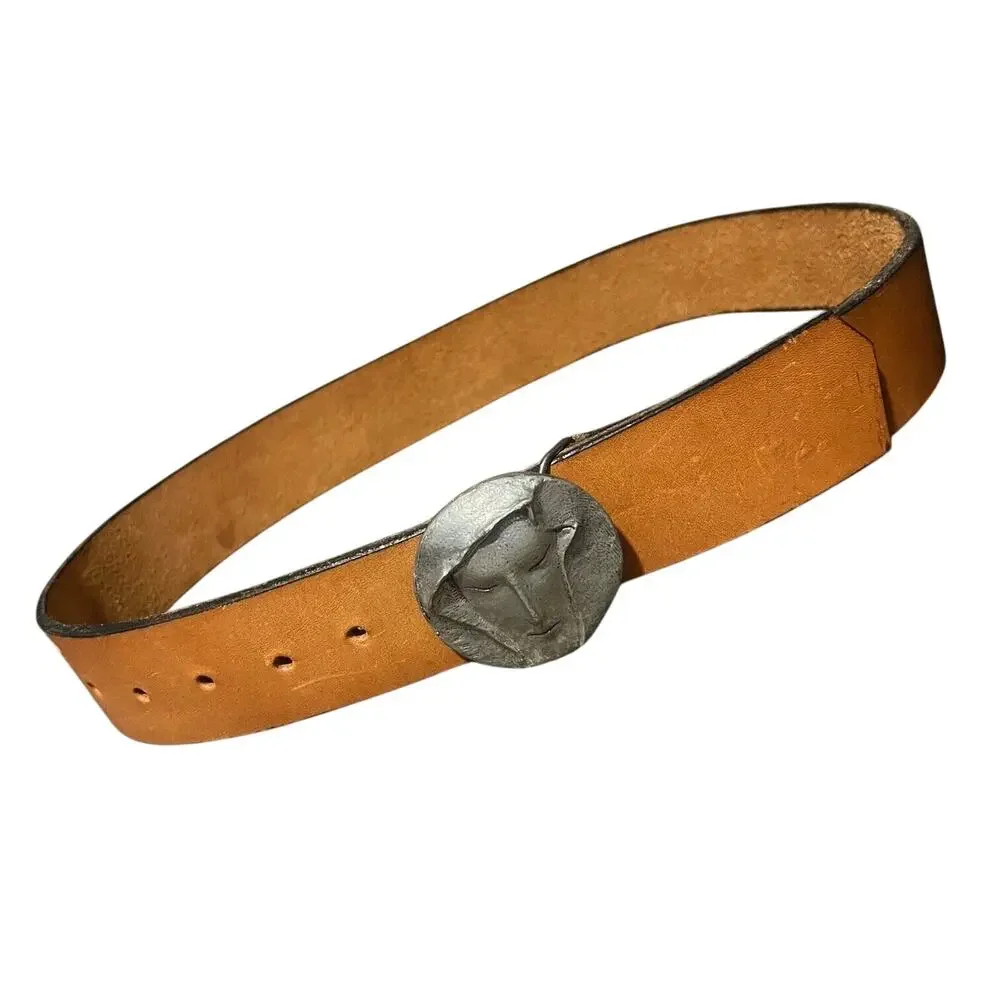 Leather Belt Mens Hooded Head Oval Buckle Rare Gothic Artsy Assassins Creed
